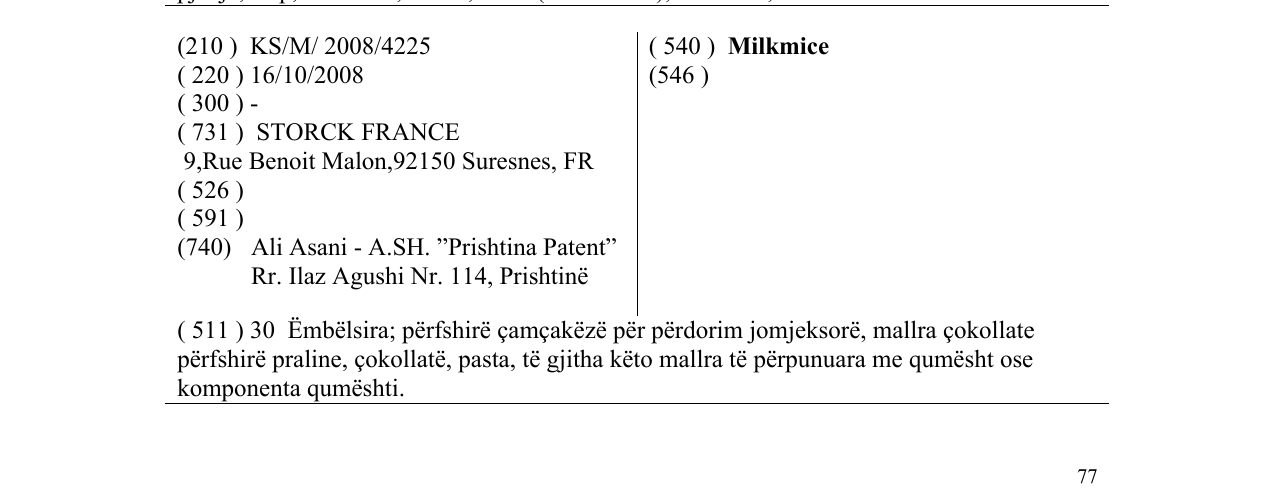Zëri i markës Milkmice në buletin
