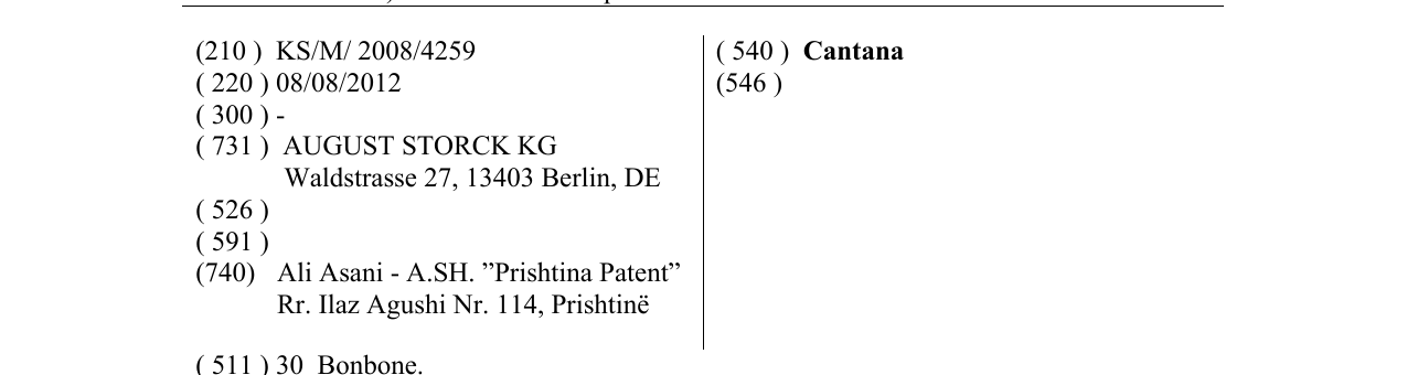 Zëri i markës Cantana në buletin