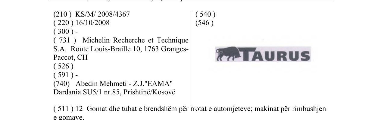 Zëri i markës TAURUS në buletin