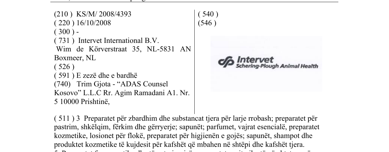 Zëri i markës Intervet Schering-Plough Animal Health në buletin