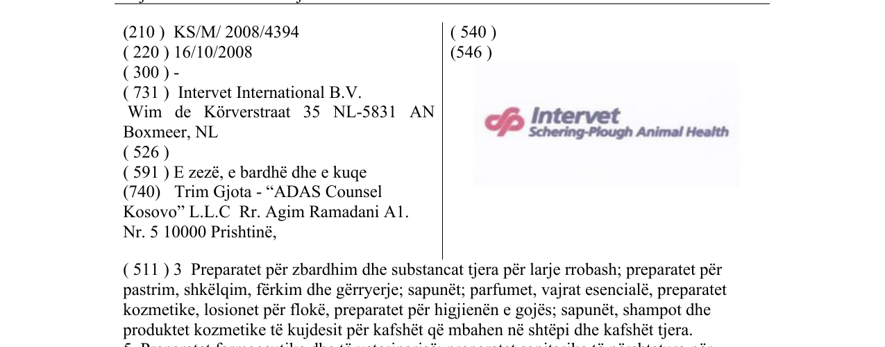 Zëri i markës Intervet Schering-Plough Animal Health në buletin