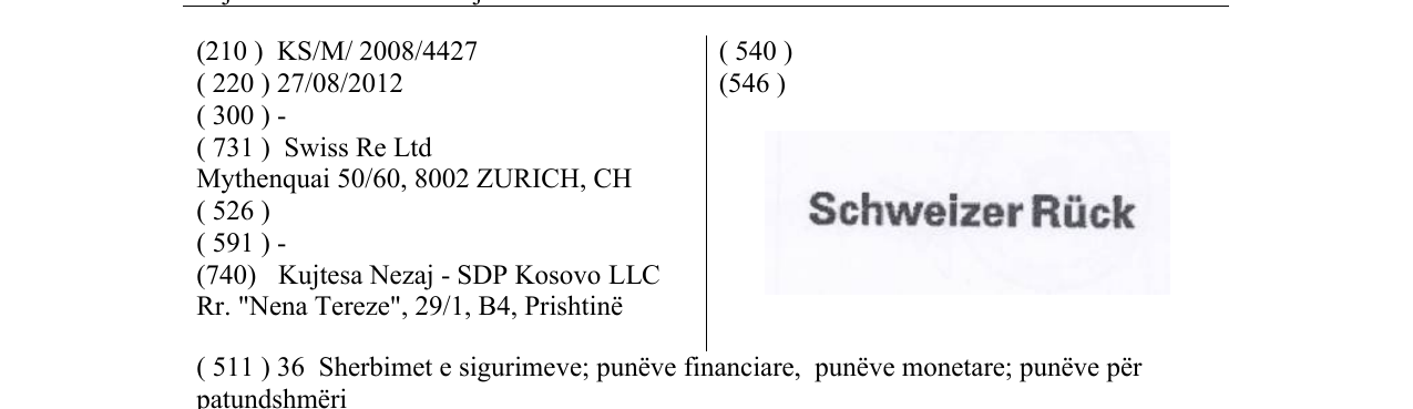 Zëri i markës Schweizer Rück në buletin