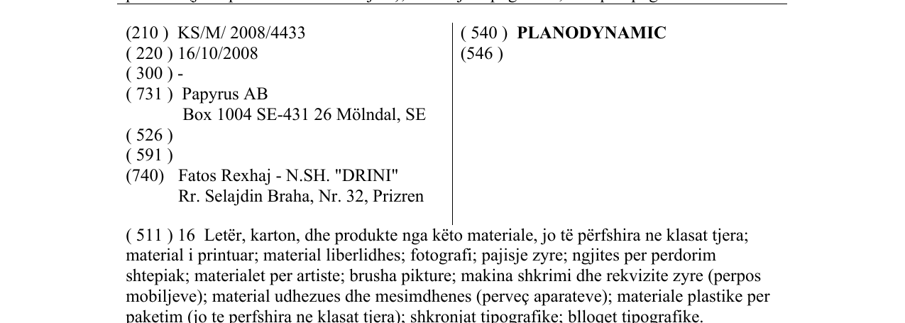 Zëri i markës PLANODYNAMIC në buletin