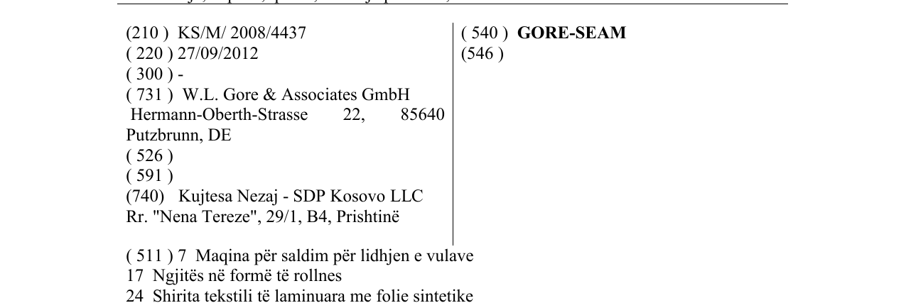 Zëri i markës GORE-SEAM në buletin