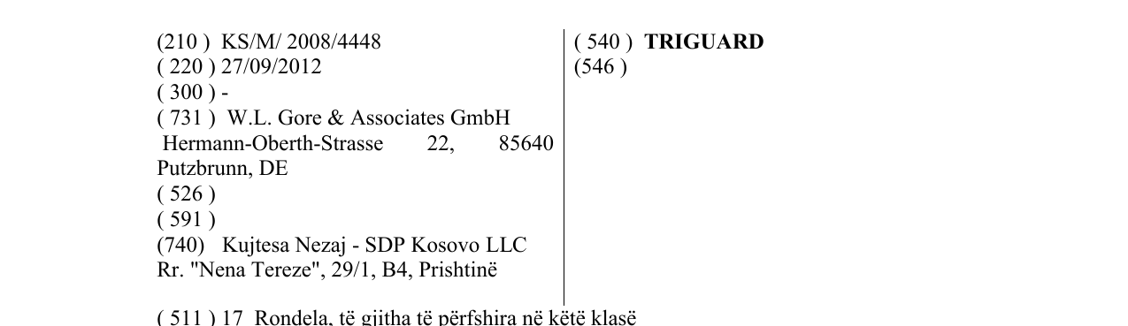 L'inscription de la marque TRIGUARD au bulletin