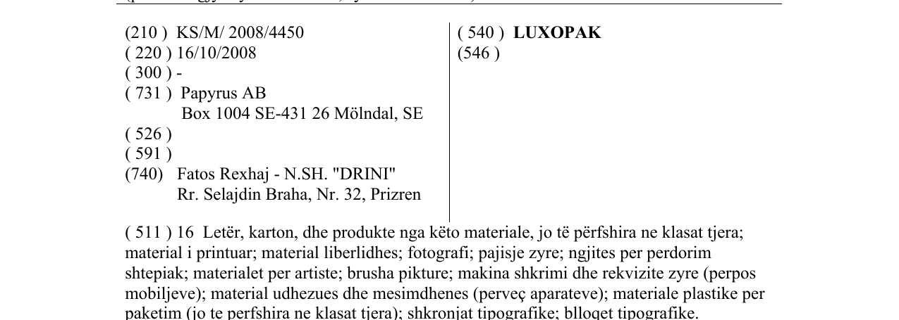 Zëri i markës LUXOPAK në buletin
