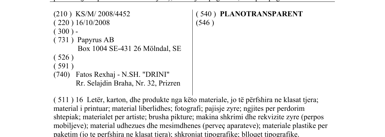 Zëri i markës PLANOTRANSPARENT në buletin