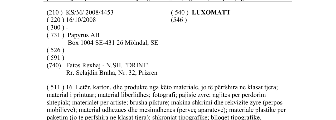 Zëri i markës LUXOMATT në buletin