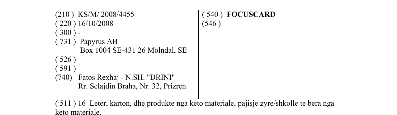 Zëri i markës FOCUSCARD në buletin