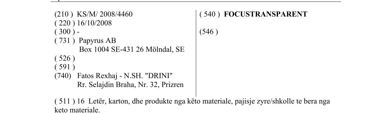 Zëri i markës FOCUSTRANSPARENT në buletin