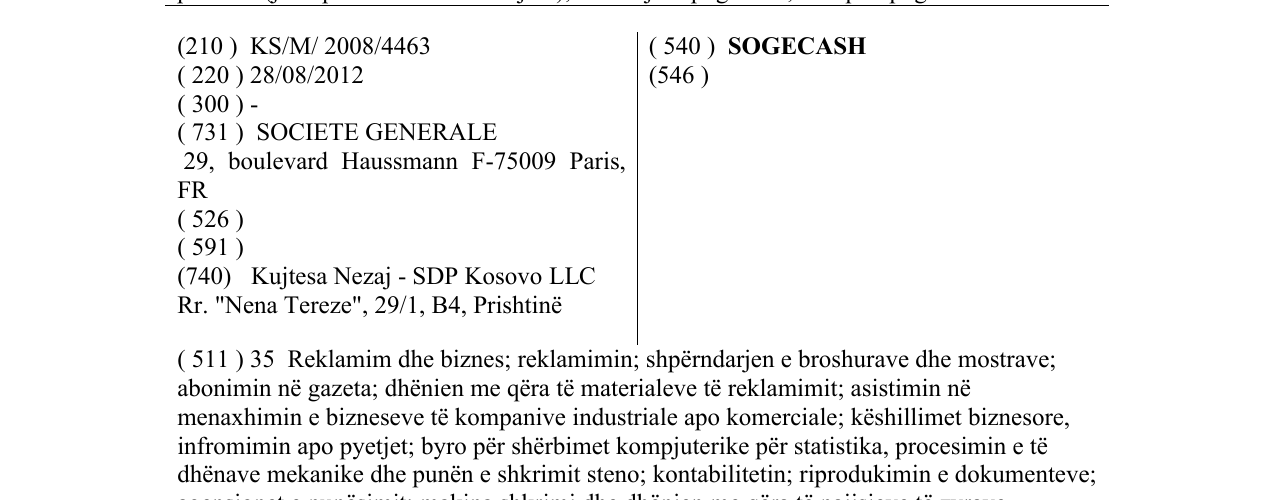 Zëri i markës SOGECASH në buletin