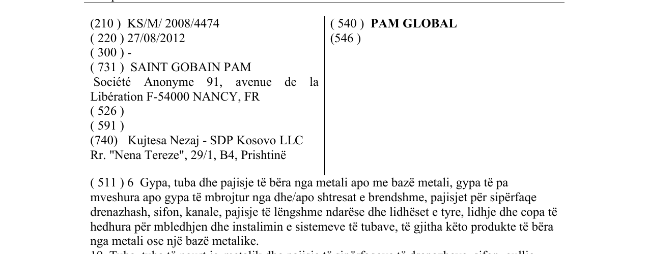 Zëri i markës PAM GLOBAL në buletin