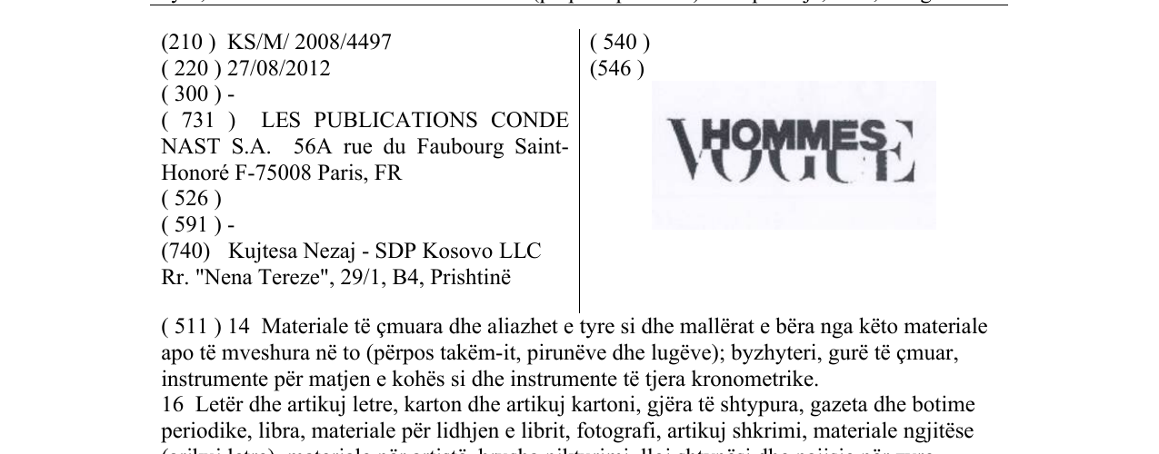 Zëri i markës HOMMES VOGUE në buletin