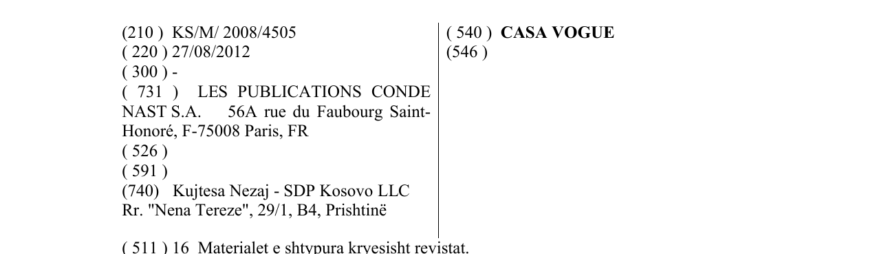 Zëri i markës CASA VOGUE në buletin