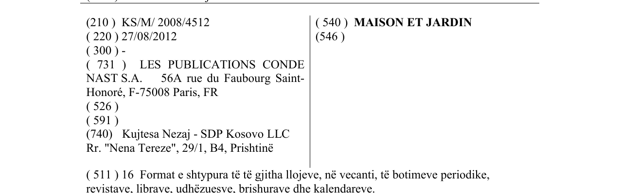 Zëri i markës MAISON ET JARDIN në buletin