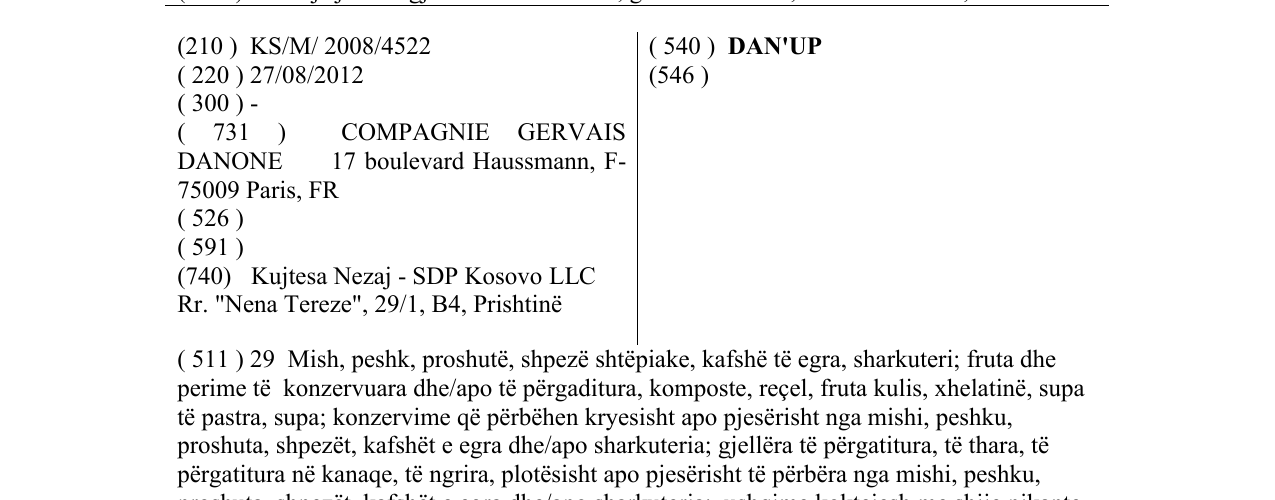 Zëri i markës DAN'UP në buletin