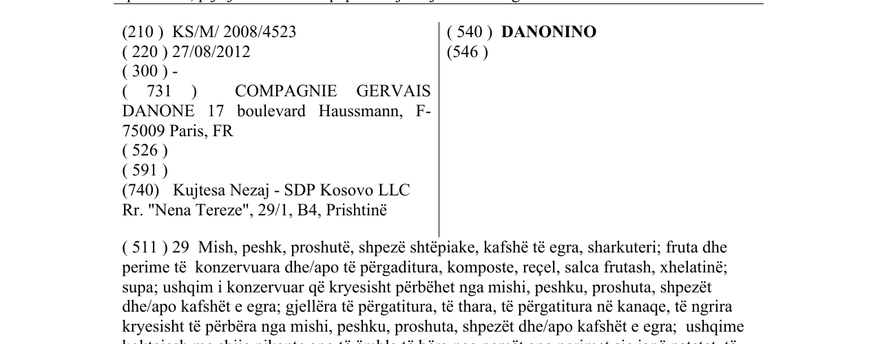 Zëri i markës DANONINO në buletin