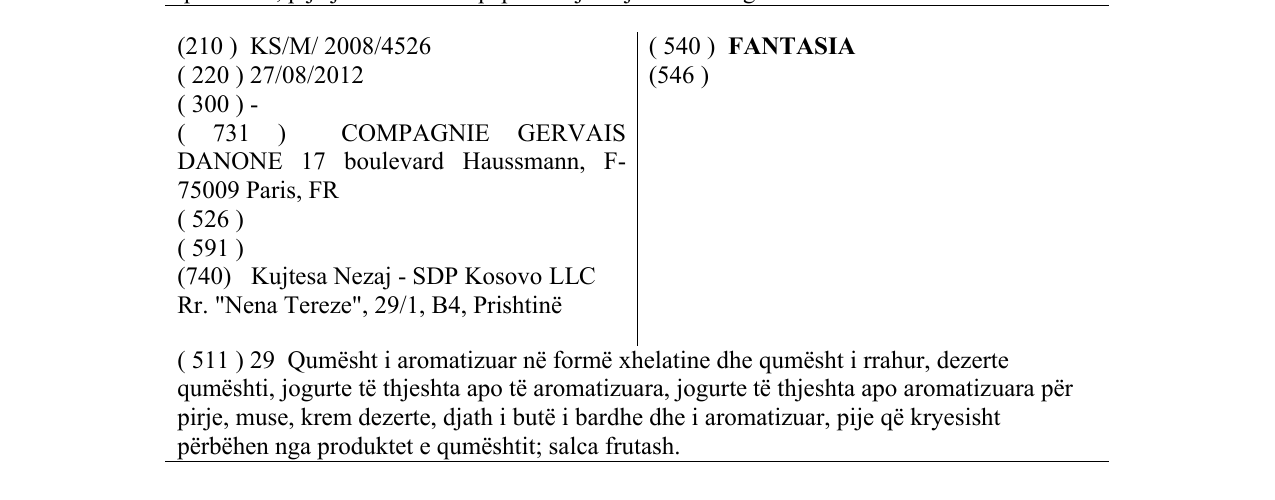 Zëri i markës FANTASIA në buletin