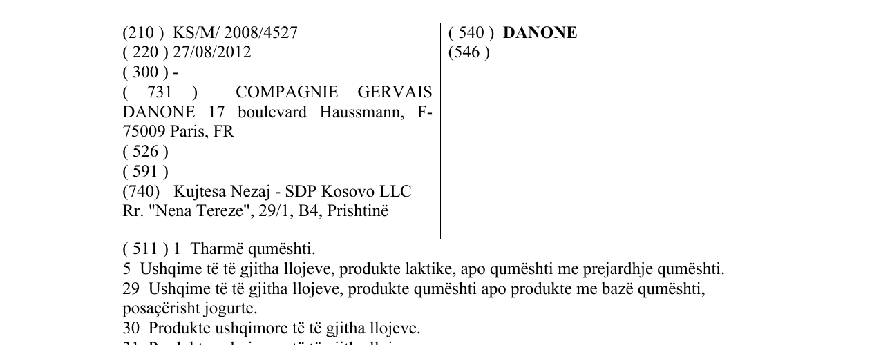 Zëri i markës DANONE në buletin