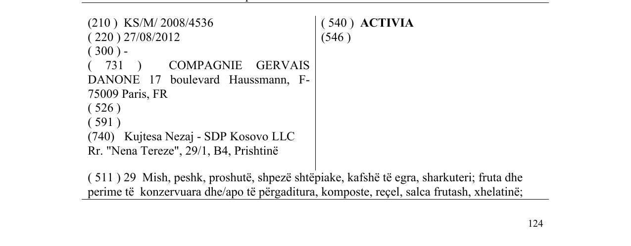 Zëri i markës ACTIVIA në buletin