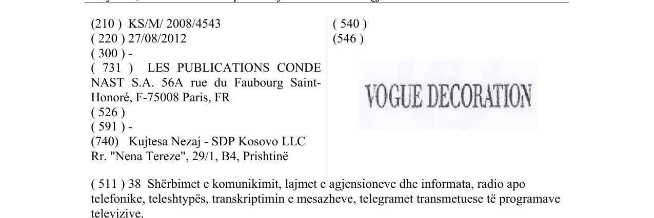 Zëri i markës VOGUE DECORATION në buletin