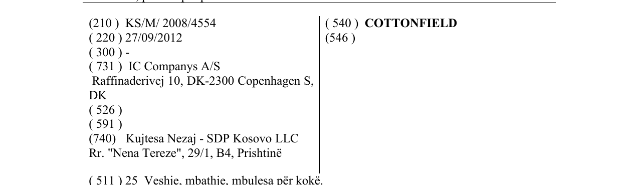 Zëri i markës COTTONFIELD në buletin