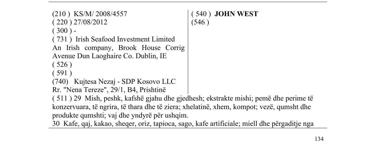 Zëri i markës JOHN WEST në buletin