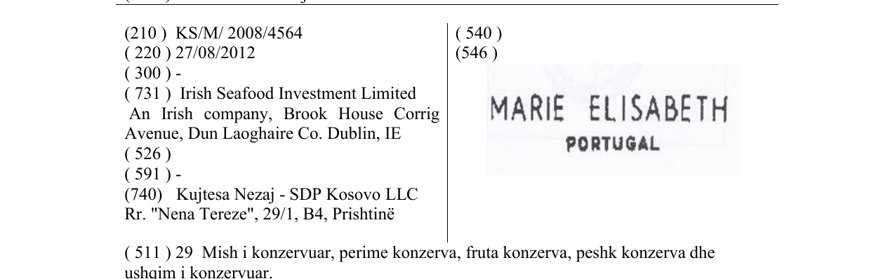Zëri i markës MARIE ELISABETH në buletin