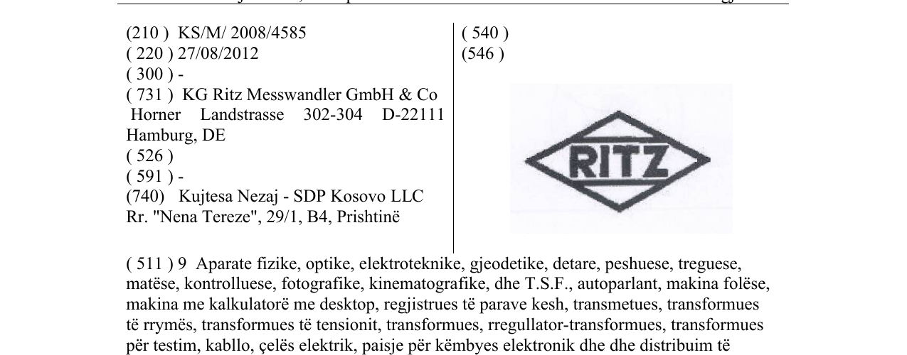 Zëri i markës RITZ në buletin