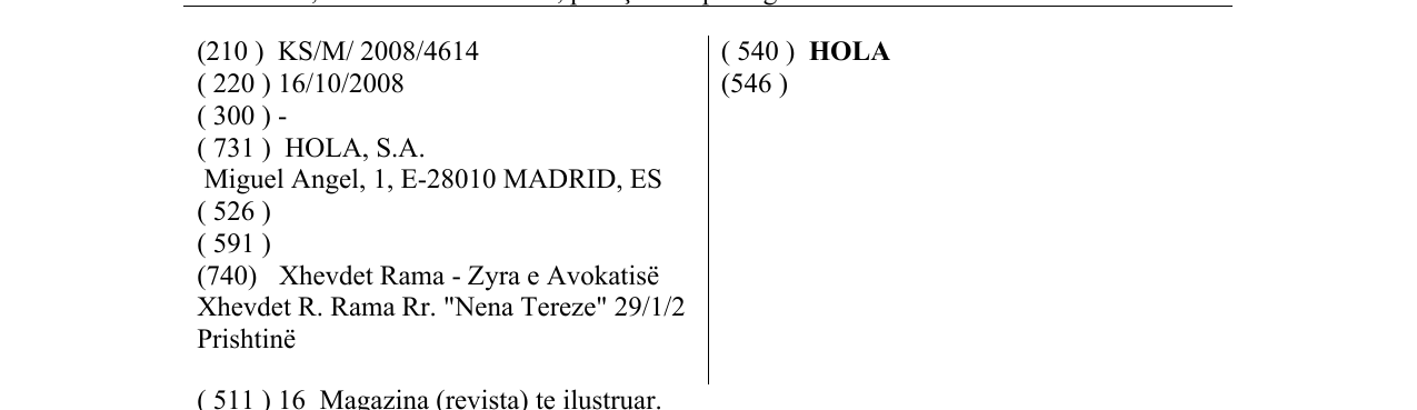 Zëri i markës HOLA në buletin