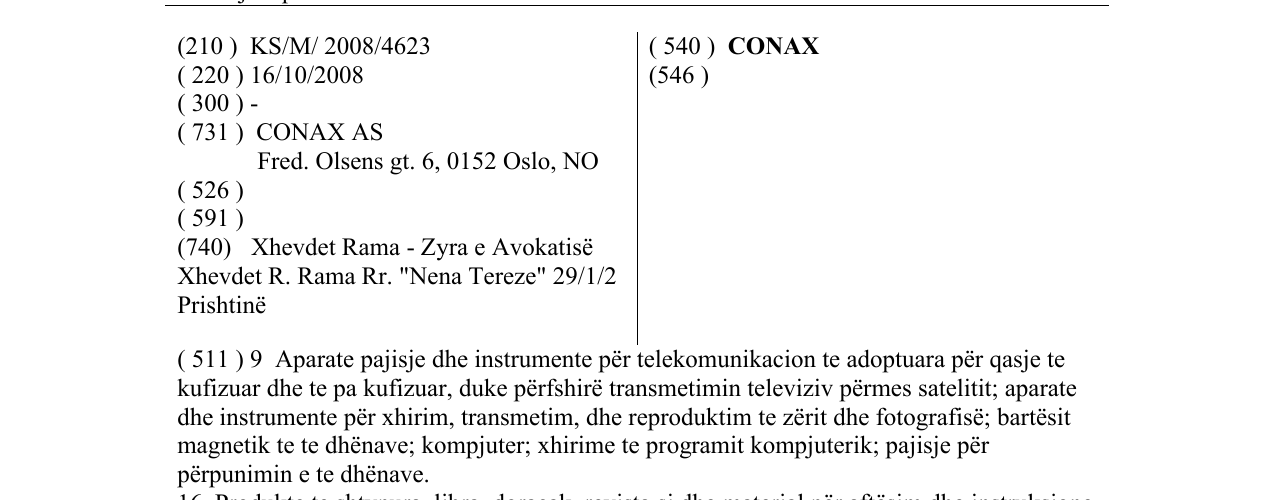 Zëri i markës CONAX në buletin