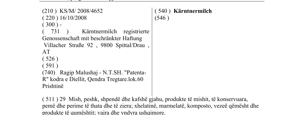Zëri i markës Kärntnermilch në buletin