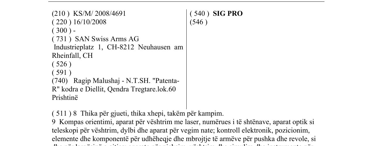 Zëri i markës SIG PRO në buletin