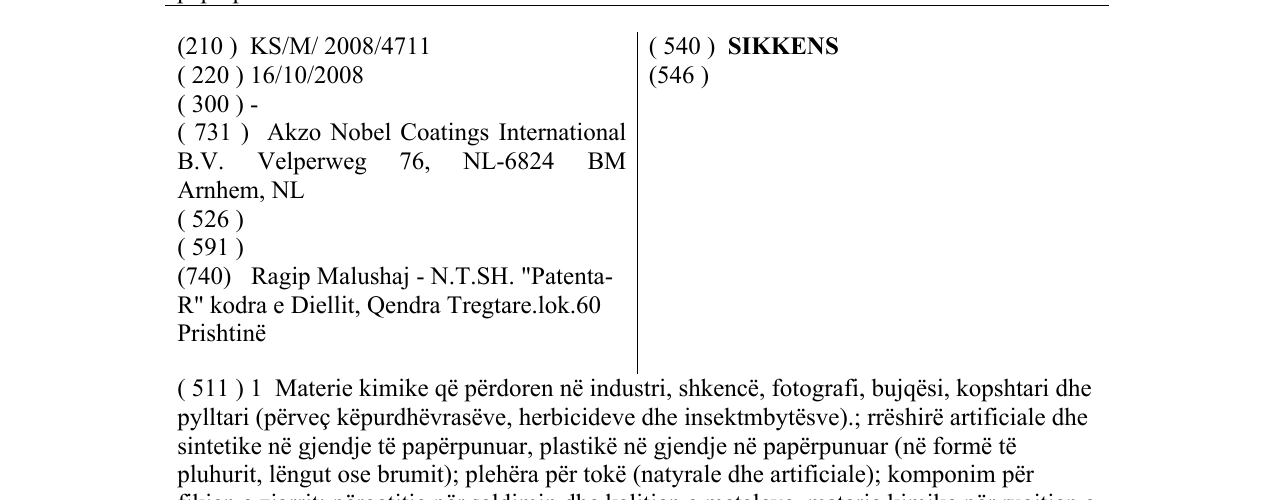 Zëri i markës SIKKENS në buletin