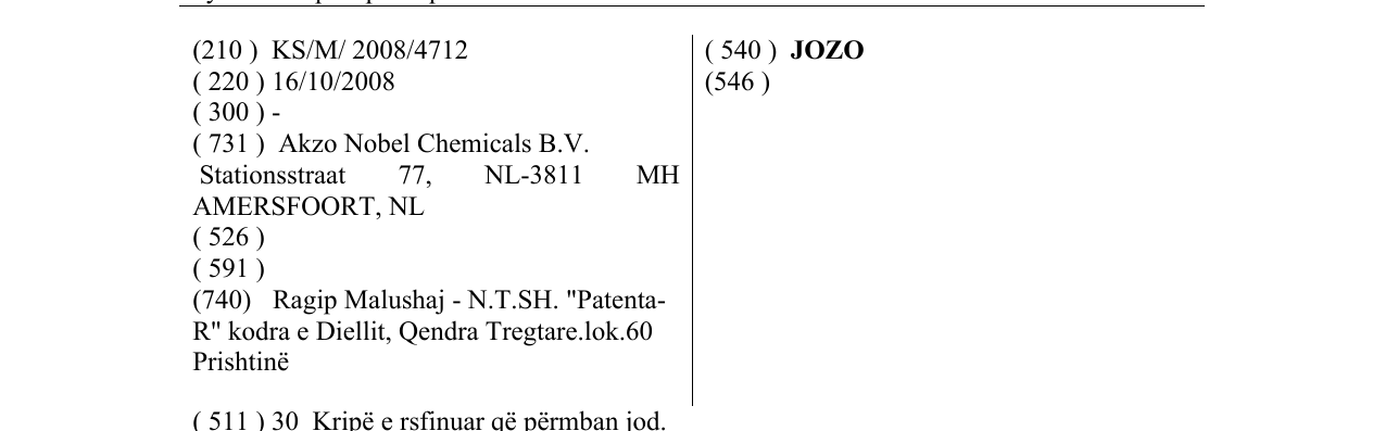 Zëri i markës JOZO në buletin