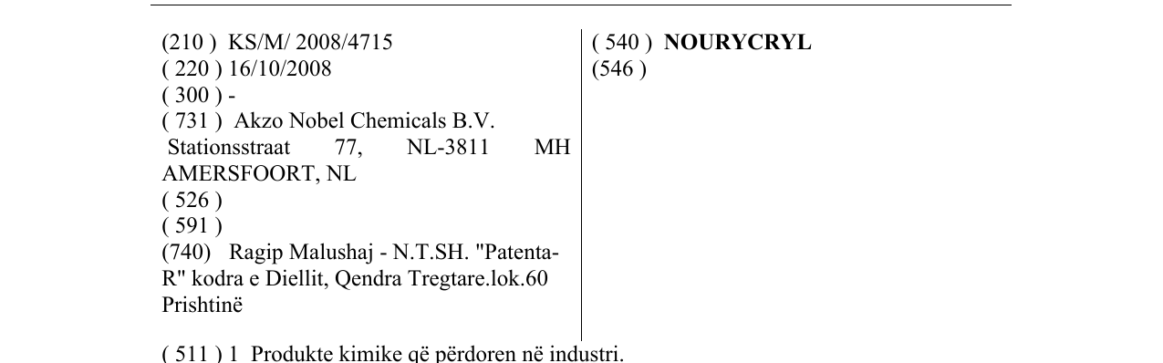 Zëri i markës NOURYCRYL në buletin