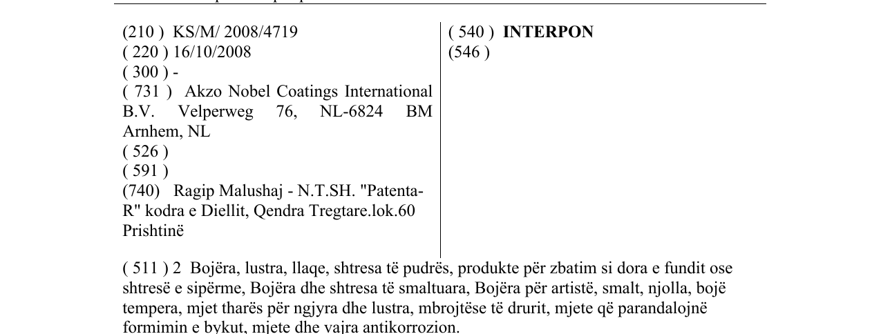 Zëri i markës INTERPON në buletin