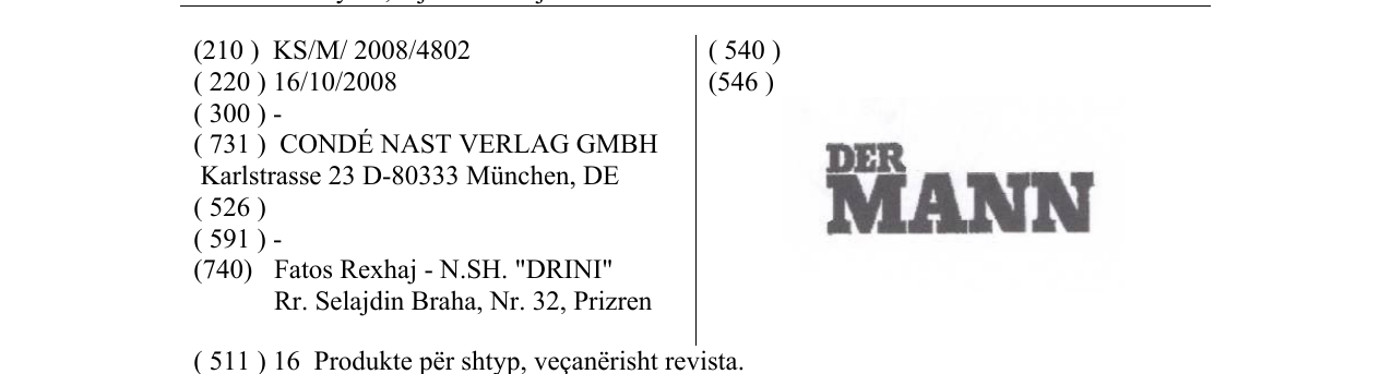 Zëri i markës DER MANN në buletin