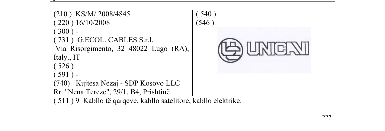 Zëri i markës UNICAVI në buletin