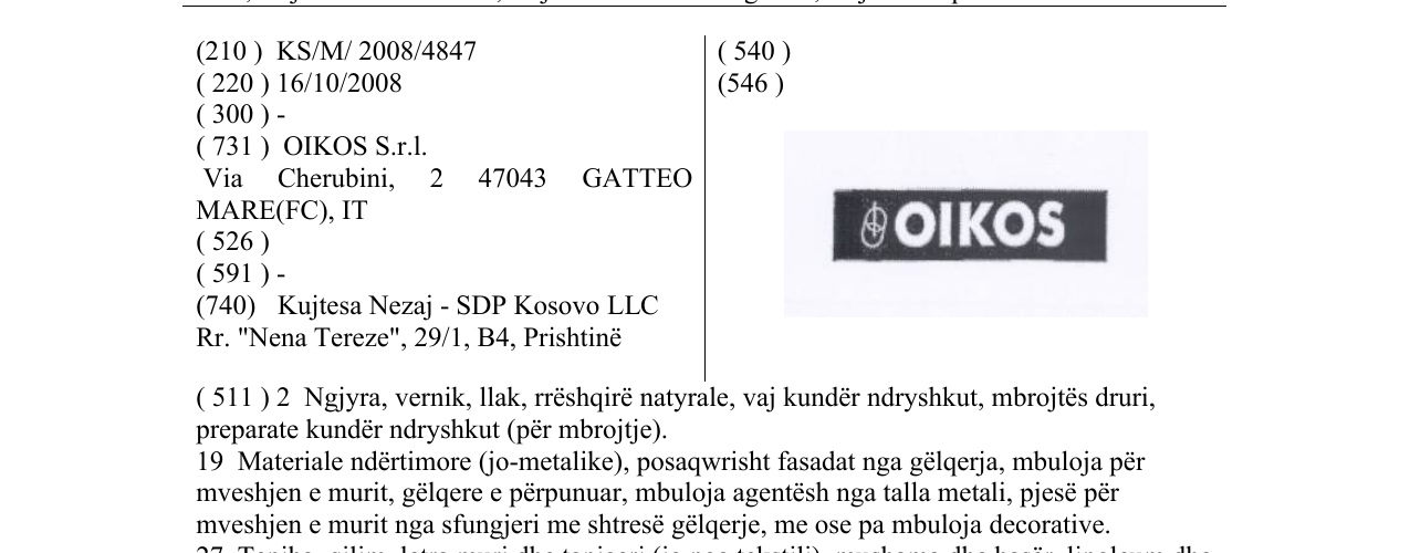 Zëri i markës OIKOS në buletin