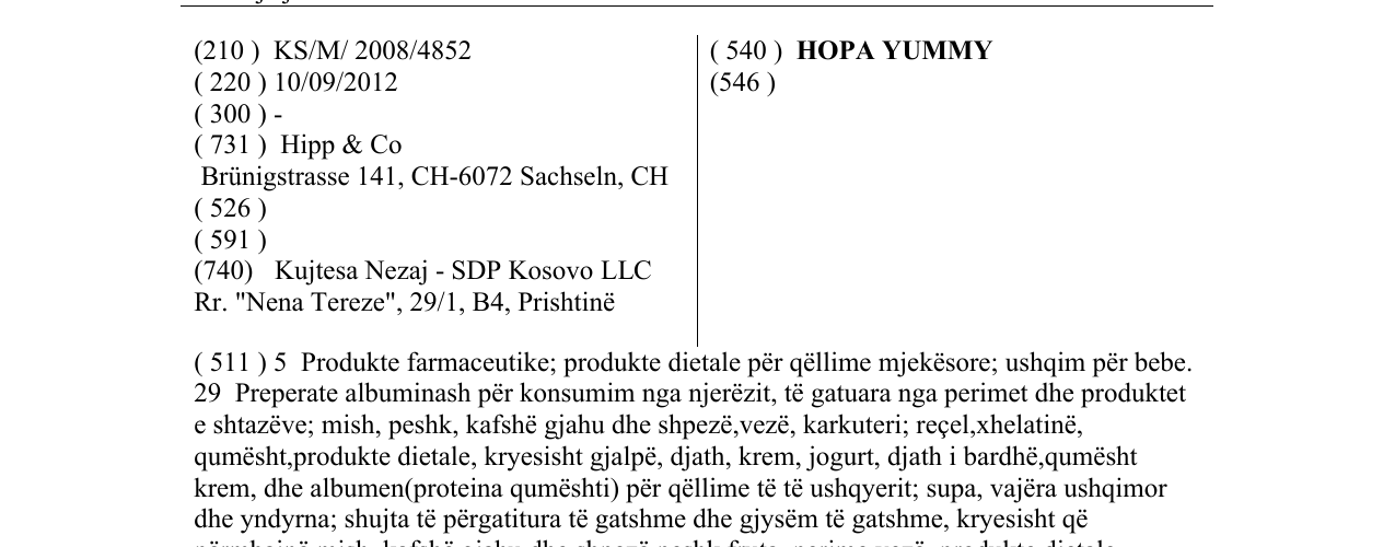 Zëri i markës HOPA YUMMY në buletin