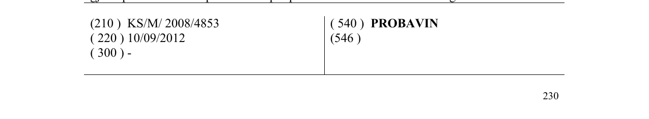 Der Eintrag der Marke PROBAVIN im Bulletin