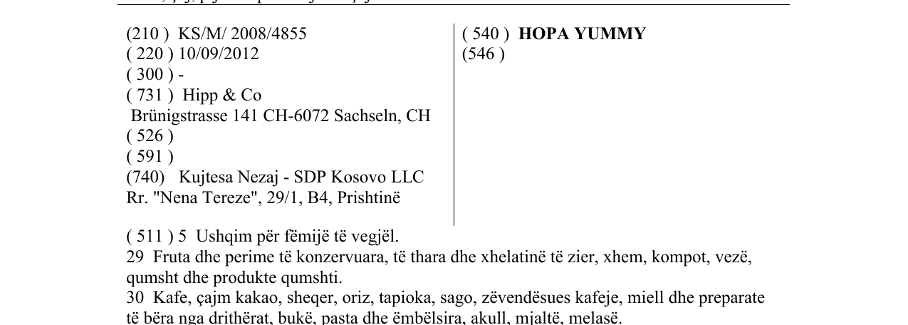 Zëri i markës HOPA YUMMY në buletin