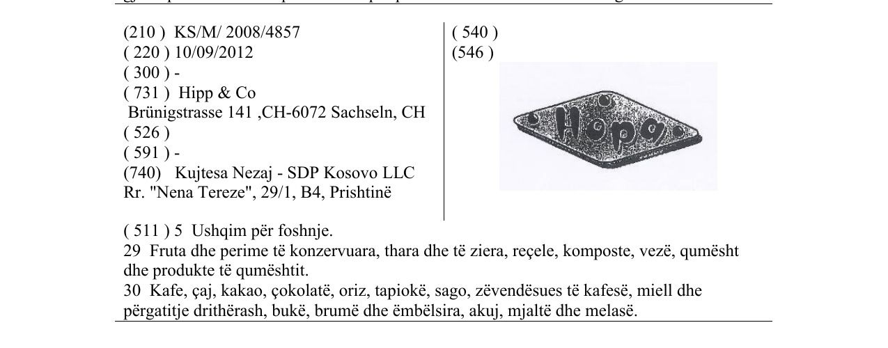 Zëri i markës Hopa në buletin