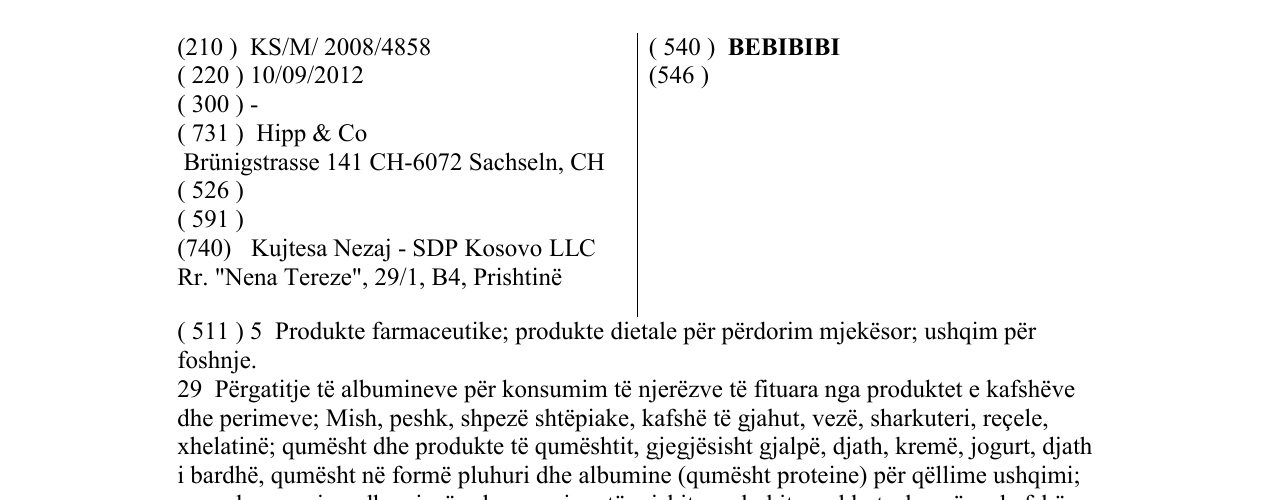 Zëri i markës BEBIBIBI në buletin