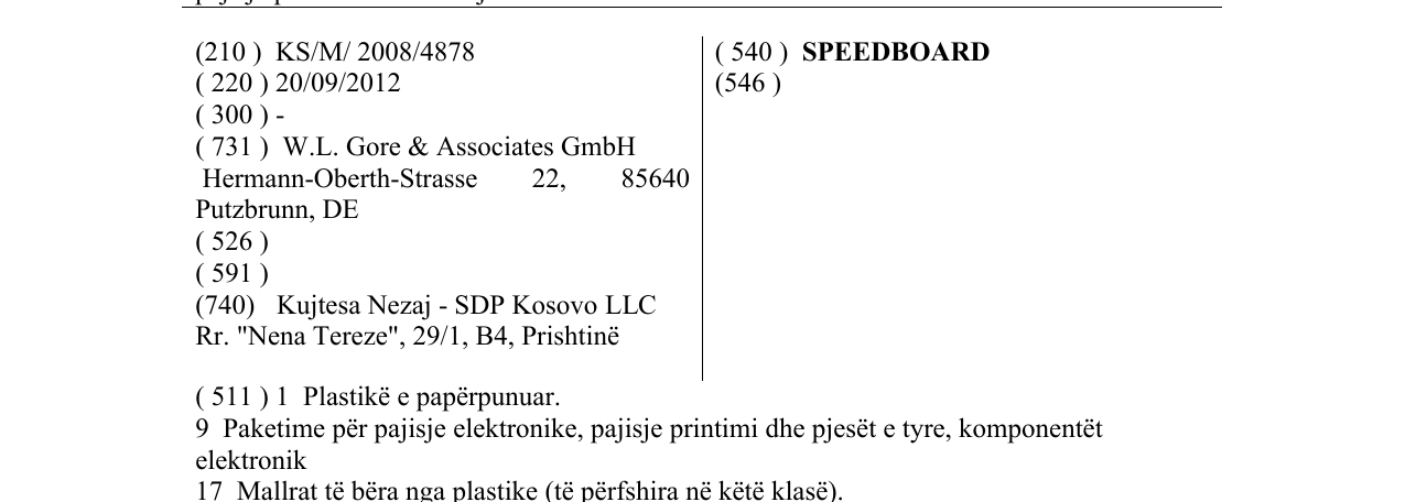 Zëri i markës SPEEDBOARD në buletin