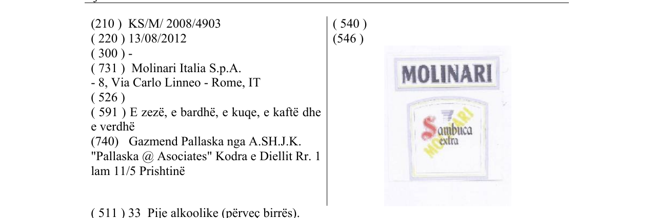 Zëri i markës MOLINARI në buletin