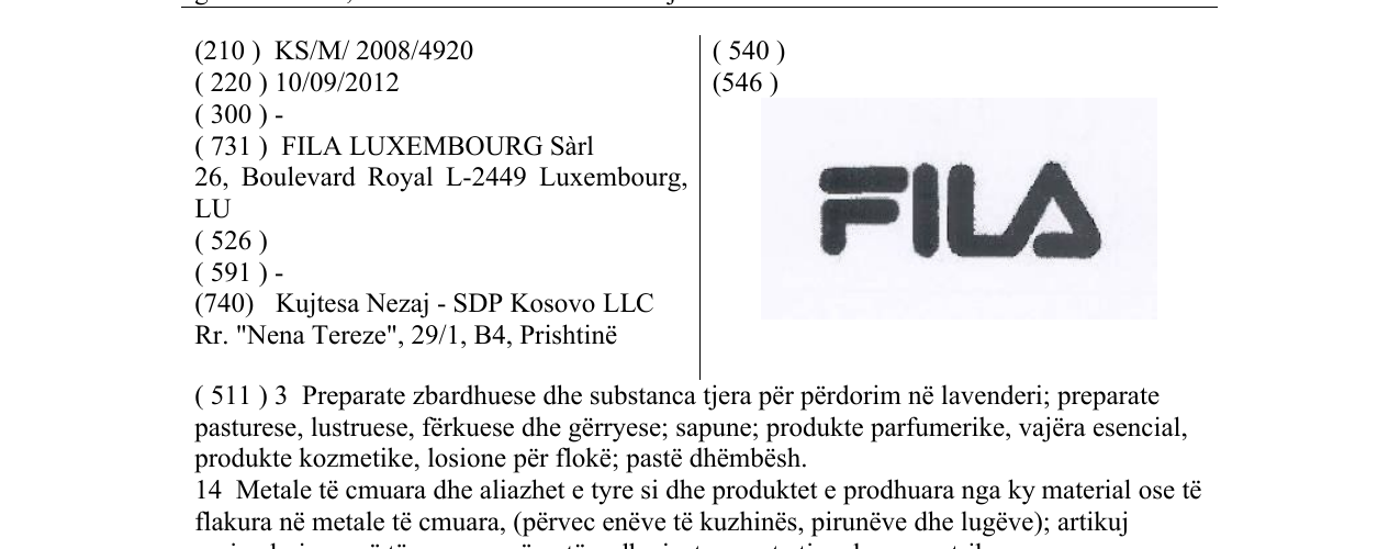 Zëri i markës FILA në buletin