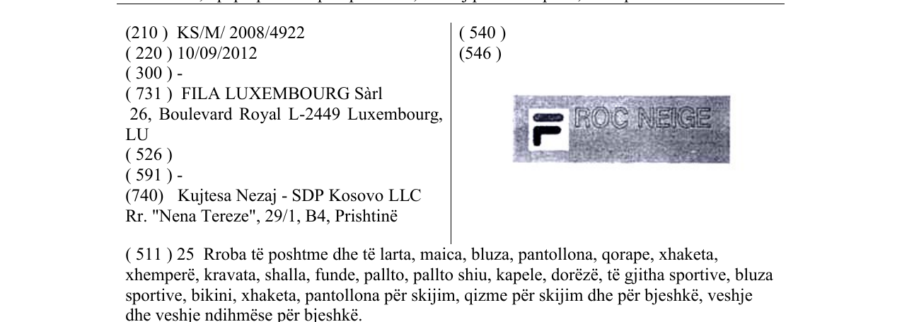 Zëri i markës F ROC NEIGE në buletin