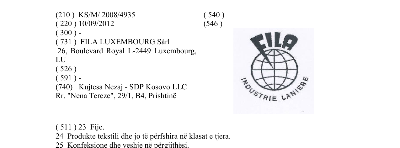 Zëri i markës FILA INDUSTRIE LANIERE në buletin